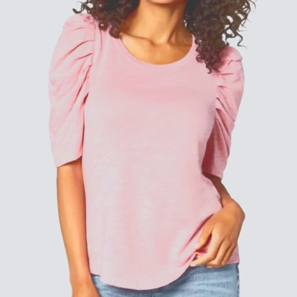Liverpool Ruched Elbow Sleeve Pink Top Medium
